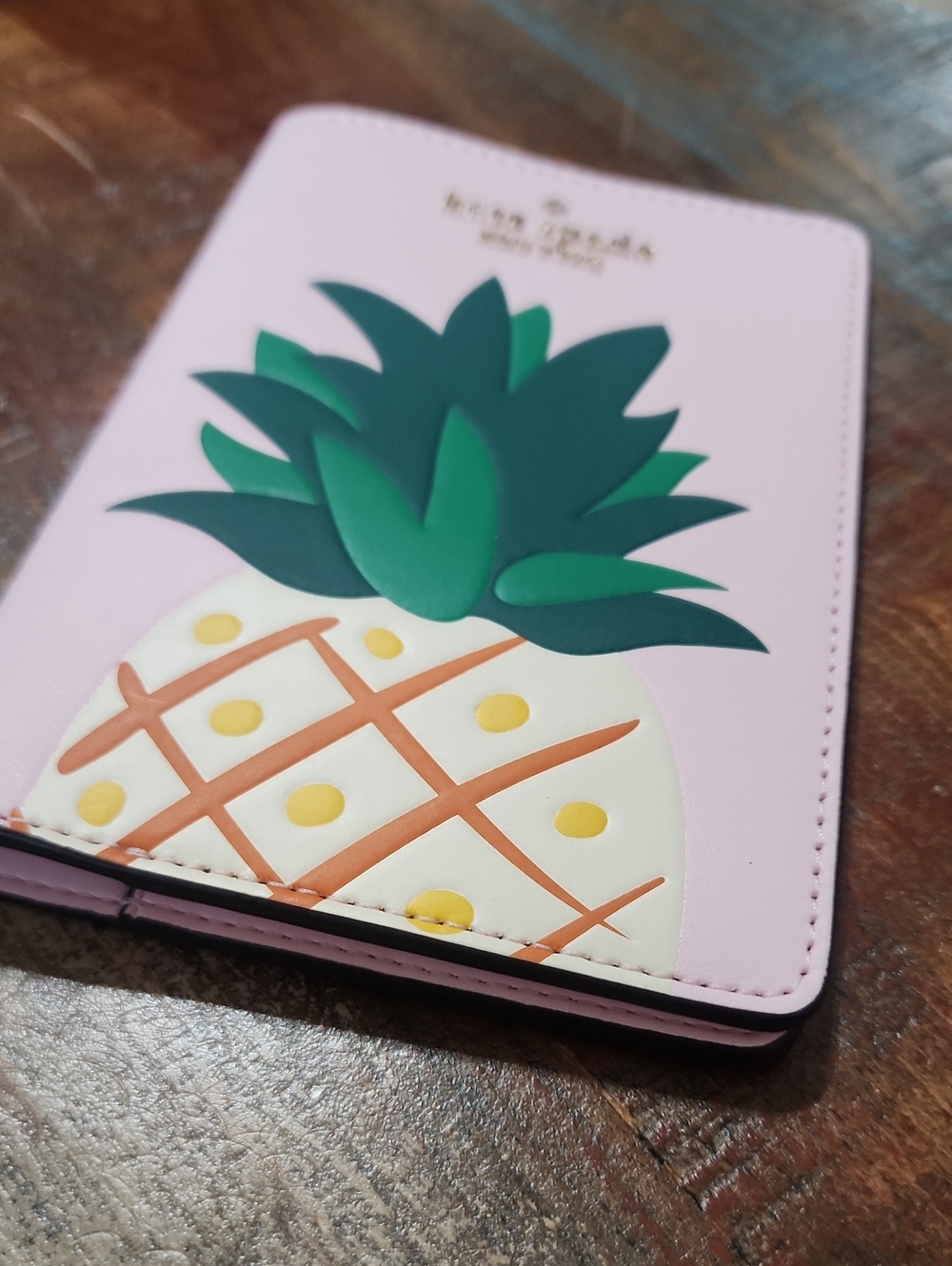 Kate Spade New York Pink Leather Passport Cover Pineapple Tropical Card Holder - Picture 3 of 15